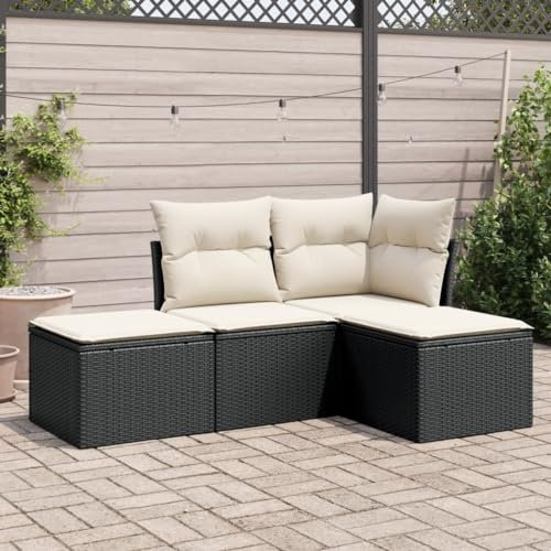 ULUYYUC 4-TLG. Garten-Sofagarnitur, Polsterbank Stehtisch Ecksofa Gartenmöbel Set Geeignet für Balkon Garten Hinterhof Außenbereich mit Kissen Schwarz Poly Rattan