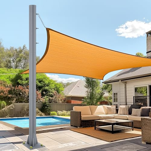 Weyderk Shade Sail Poles, 10 Feet Outdoor Sun Shade Poles, 3 Diameter Steel Heavy Duty Sun Shade Sail Poles for Patio & Deck & Playground & Backyard, Grey Sail Shade Pole with 3 Rings, One Pole