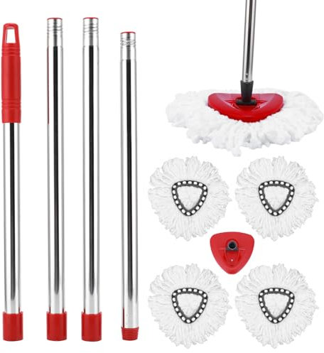 Testa di ricambio per mocio rotante triangolare, compatibile con Vileda Turbo, set combinato con 4 testine in microfibra, 1 manico e 1 base