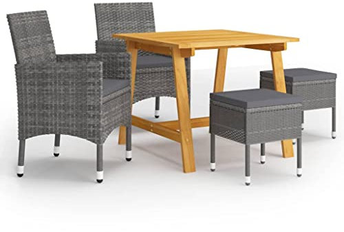 Gecheer 5-TLG. Garten Essgruppe Holz, Sitzgruppe Garten, Tisch mit Stuhl, Terassenmöbel Außen, Gartengarnitur für Garten, Grau