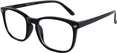 DOOViC Blaulichtfilter Lesebrille 1,75 - Schwarz/Eckig Rahmen Große Gläser Computerbrille Brille mit Sehstärke für Herren/Damen