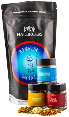 Hallingers Moin, Moin - Nordlichter Wundertüte Geschenkset Gewürzmischungen für Fisch Kartoffel & Tomate (Bag) - Geschenk im Sommer & als perfektes Grillgeschenk | Geburtstag Glückwunsch Jahrestag Neu
