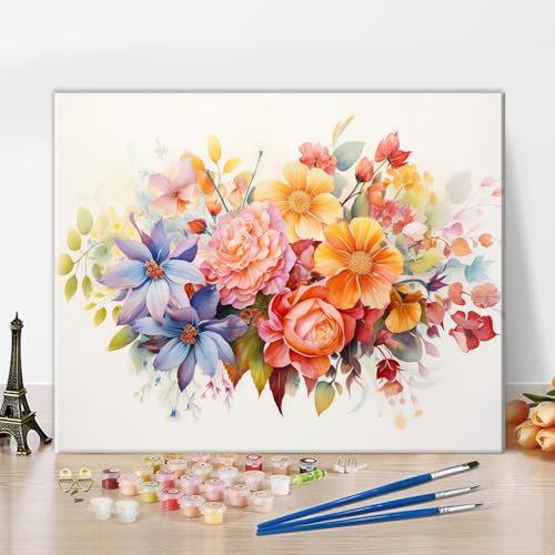TISHIRON Malen nach Zahlen Blumen, Blumen Malen nach Zahlen Bausatz für Erwachsene, DIY Acryl Malen nach Zahlen Kits auf Leinwand Blüte, Aquarell Ölgemälde für Heimdekoration 40 x 50 cm(rahmenlos)