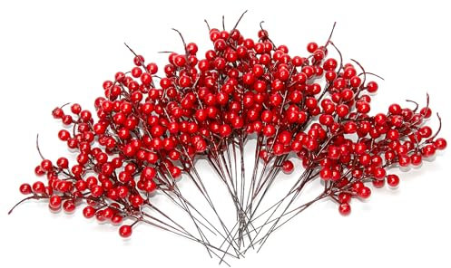 30 pezzi bacche rosse decorative da 26,7 cm, bastoncini di bacche rosse artificiali, rami di bacche rosse artificiali per albero di Natale, artigianato, vacanze e decorazioni per la casa