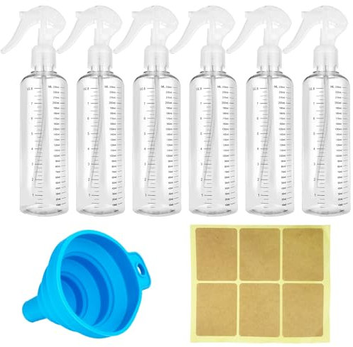 HavaCue 6 Piezas 230ml Botella de Spray Vacías Con Embudo de Silicona Plegable y Pegatinas de Etiqueta de 6 Piezas,Botes Spray Vacios,Pulverizador Agua Peluqueria,Botella Pulverizadora