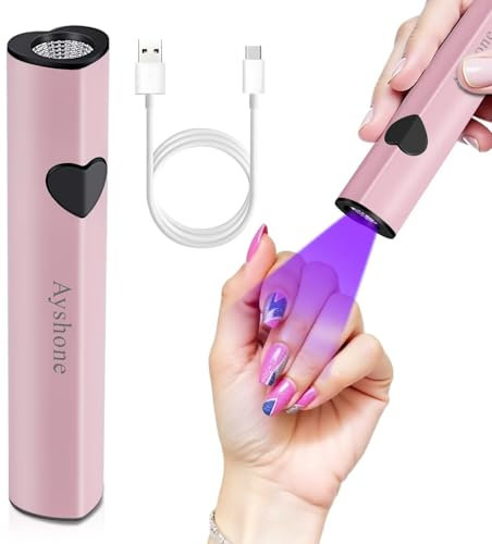 Ayshone Handheld UV Light for Gel Nails,Cordless UV LED Nail Lamp for Curing Gel Polish,Rechargeable 8X-Faster USB Nail Dryer for Fast Curing (Pink)