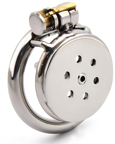 Ultra Small Stainless Steel Male Chastity Cage - Flat Chastity Device with Metal Penis Plug and Urethral Catheter - BDSM Bondage Sex Toy for Men (50mm Cock Ring)