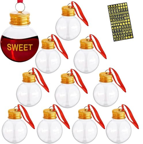 10 Stück befüllbare Alkohol-Baum-Ornamente, Wasserflaschen-Zwiebelform, Kunststoff, transparent, Weihnachtsanhänger, Kugel für Weihnachten, Urlaub, Hochzeit, Party, Dekoration (transparent)