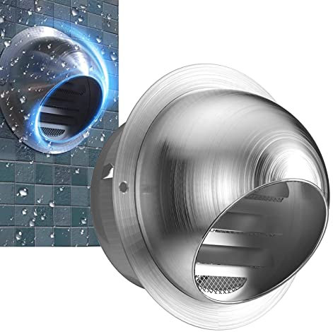 Lüftungsöffnung Luftabdeckung Wandauslass aus Edelstahl 304, Wandluftuntersicht mit eingebautem Siebgewebe, kugelförmiger Abluftgittereinlass