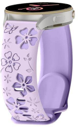 MoSuul Floral Gravés Bracelet Compatibles avec Garmin Forerunner 165/165 Music/Vivoactive 5/Venu Sq 2/Venu Sq Silicone Bracelets Femme Sport Bracelet pour Garmin Venu Sq 2/Vivoactive 3 Violet