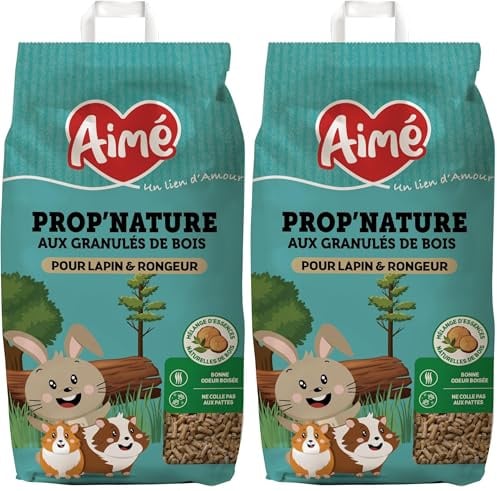 Aimé - Litière PROP'Nature 10L pour Petits Animaux - Granulés de Bois Super Absorbants - pour Lapin, Cochon d'Inde, Hamster, Souris, Cobaye - Jusqu'à 6 Semaines d'Utilisation (Lot de 2)