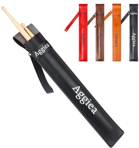 OXYEFEI Drumsticks Tasche,Personalisierte Trommelstöcke Tasche Wasserdicht Drumstick Halter PU Leder Drum Stick Bag Geschenk für Musikliebhaber (Schwarz)