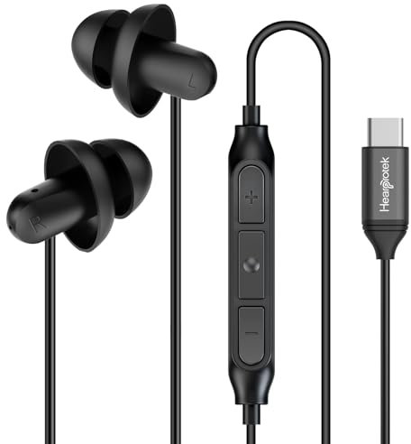 Hearprotek Sleep Headphones, Noise Cancelling Earbuds with Microphone, USB C Silicone Earbuds for, Android,Perfect for Sleeping, Snoring, Travel, Meditation, Relaxation