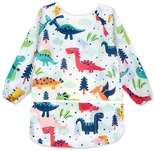 LECTNORE Kids Painting Apron, Kids Aprons for Painting Kids Art Smock Waterproof Painting Apron Long Sleeve for Kids Children's Art Smock with Pockets for Painting Cooking Eating(Age 3-8)