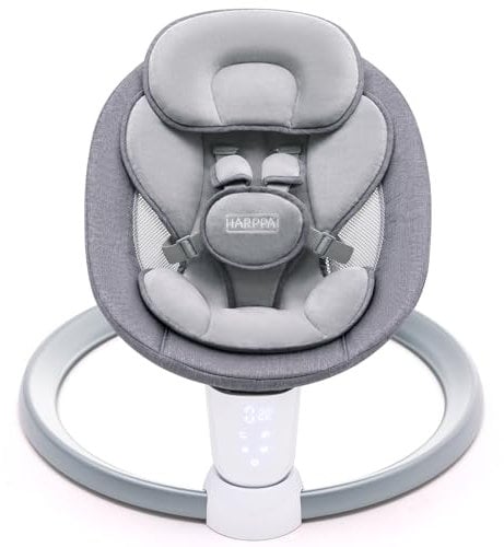 HARPPA Babywippe, Babyschaukel für Kinder bis 9 kg, Elektrische Babywippe mit Fernbedienung & Bluetooth, 3 Timer-Modi, 5-Punkt-Sicherheitsgurt, mit 10 voreingestellte Melodien