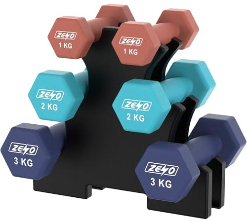 ZENO Dumbbells Set | Dumbbells Set Women | Sweat Resistant Weights for Women with Storage Stand | Vinyl Coated for Ultimate Grip | Weights for Pilates & Home Workouts | Includes 1KG, 2KG, 3KG | Ocean