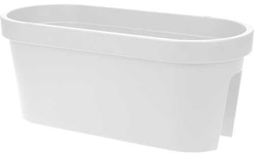 Decor Space Vaso balconiera, fioriera da balcone rettangolare per ringhiera in resina da esterno per fiori e piante (Bianco, 60 cm)