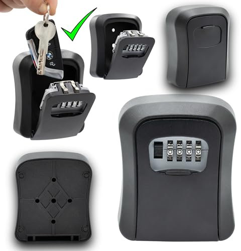 BOXILOCK Schlüsseltresor Wandmontage Wetterfest, Schlüsselkasten, Schlüsselkasten mit Zahlencode Metall-Schlüsseltresor, Wandbefestigung, Schlüsselsafe 4 Stellig, 11,5x9,5x4cm (3)