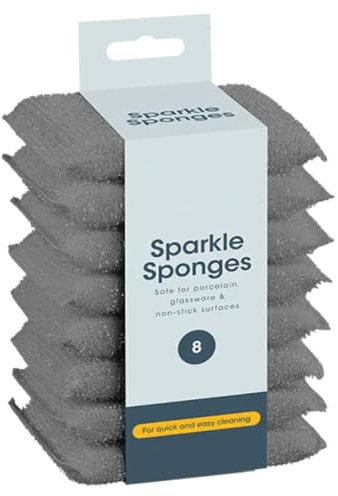 8 - Pack Sparkle Sponges | Non-Scratch Scrubbing Pads for Kitchen & Bathroom Cleaning |Reusable Multi-Purpose Cleaning Sponges, Safe on Glass, Porcelain, Non-Stick Cookware