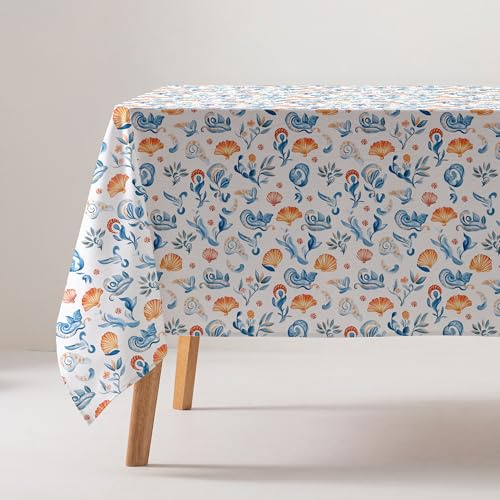 GAMUSI Tischdecke, schmutzabweisend, Baumwolle, Sommer, Maritim, rechteckig, 160 x 100 cm, Blau