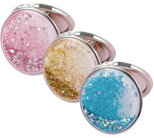 Kompakter Schminkspiegel, 3-teiliger faltbarer Mini-Schminkspiegel, tragbarer Taschenspiegel mit Vergrößerungsglas, faltbarer doppelseitiger Handspiegel, kleiner runder Mini-Makeup-Spiegel