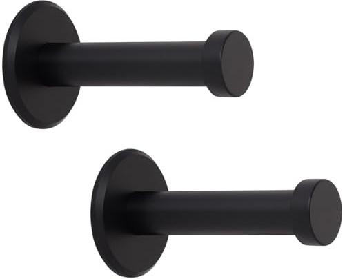 SOTECH 2 Stück Garderobenhaken TALEA echt Edelstahl massiv schwarz eloxiert (Ø 10/15 mm Länge 50 mm, Gesamtlänge 53 mm) Handtuchhaken mit Platte Kleiderhaken mit verdeckter Montage