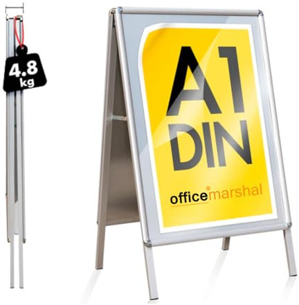 Office Marshal Kundenstopper DIN A1 - mit Alu Rahmen 25mm - beidseitig für 2 Plakate -inklusive Schutzfolie - wetterfester Plakatständer - Gehwegaufsteller Werbetafel