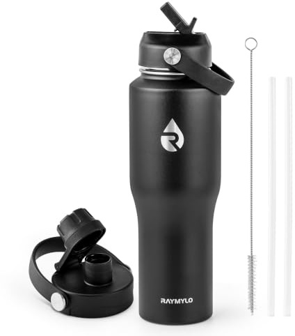 RAYMYLO 946ml Insulated Tumbler Water Bottle with Straw | Triple Wall Vacuum Cold 48 hrs, Stainless Steel with Handle & Straw Lid & Paracord Handle, Leakproof Travel Flask