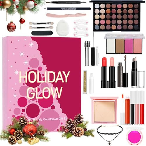 Beauty Adventskalender 2025, 24 Tage Adventskalender Set 2025, Lippenstift Rouge Lidschatten Kalender Vollständiges Set, Für Jugendliche Mädchen Frauen Feiertag Neujahr Hochzeit Verabredung