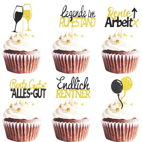 NISENTIA 24 Stück Rente Deko Cupcake Tortendeko, Ruhestand Kuchen Deko, Endlich Rentnerin Topp Die Torte Cupcake Topper, Kuchendeko Renteneintritt Geschenk Frau Mann für Rentnerin Retirement Party
