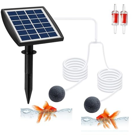 Solar Pond Aerator Pond Air Pump 6V 3W Solar Oxygen Pump with 79‘’ Pipe 2 Air Bubble Stones 2 Check Valve, Solar Oxygenator for Garden Fish Tank Outdoor Waterfall Pond Stream Water Circulation