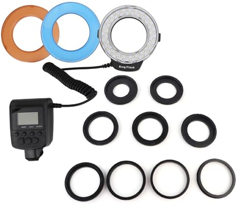 Portable 48 LED Ring Flash Light Studio Flash Light Kit with 9 Adapter Rings 3 Color Diffusers for Fuji SLR Camera Macro Photography