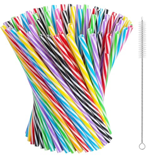 100 Stück Strohhalme Wiederverwendbar 23cm Lang, Bunte Trinkhalme mit 1 Reinigungsbürste, BPA Frei Cocktail Strohhalme für Party Smoothies Saft, Stabil & Spülmaschinenfest Ø 7,3mm