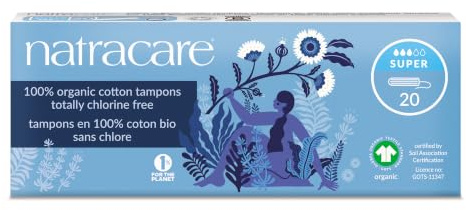 (3 Pack) Natracare Organic Cotton Non-Applicator Tampons Super | 20 Count | 60 Tampons Total