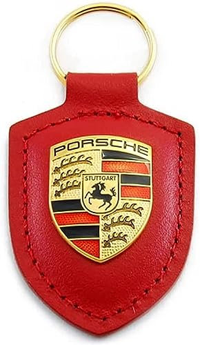 Porsche Schlüsselanhänger mit Wappen, Leder, Rot