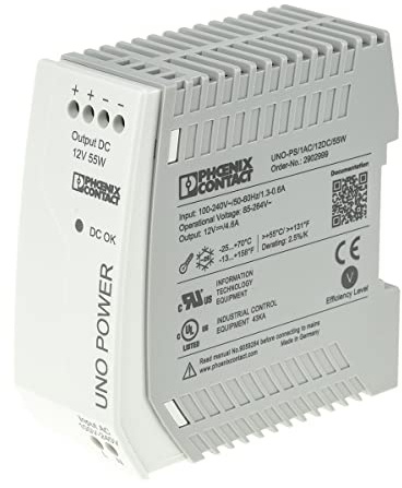 PHOENIX CONTACT UNO-PS/1AC/12DC/55W AC/DC Converter, 55W, 12V, 4.6A