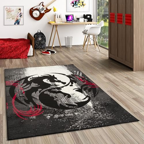Pergamon Teppich Trendline Drachen Schwarz Rot Grau in 4 Größen