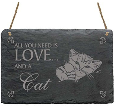 Slate Sign 'All You Need Is Love And A Cat' Cat 02 Home/House/Garden Plaque Decorative Figurine 'Tomcat Pet