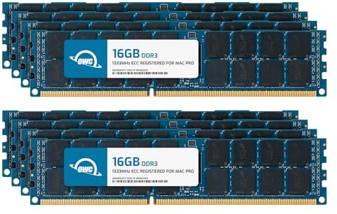 OWC 128,0 GB (8X 16 GB) PC10600 DDR3 con registrazione ECC a 1333 MHz, aggiornamento della memoria a 240 pin per alcuni modelli di Mac Pro 2009-2012