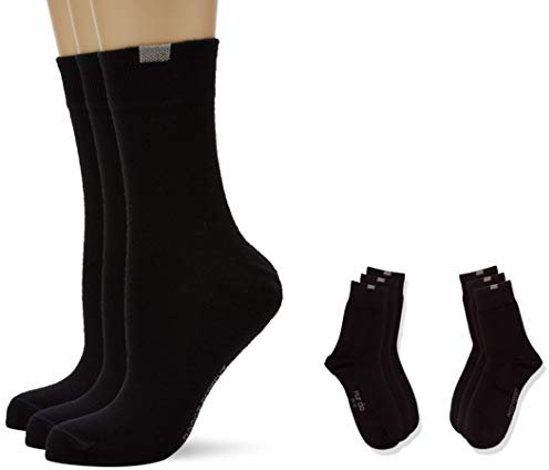 Nur Die Damen 9er Pack Passt Perfekt Atmungsaktive Baumwolle Einfarbig Komfortbund Ohne Drückende Naht Socken, Schwarz, 39-42 EU