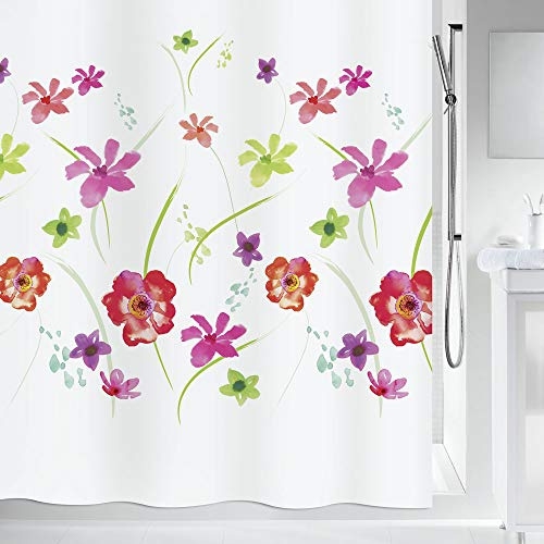 Spirella Textil Flower Meadow RED 180x200 cm Duschvorhang, Stoff, rot, 180 x 200 cm