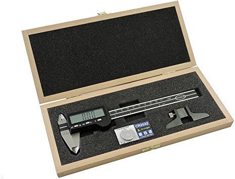 SET 2-tlg STEINLE Messschieber 1307 Digital - STEINLE Digital Messschieber 150 mm - STEINLE Tiefenmessbrücke 75 x 6,5 mm inkl. Holzetui