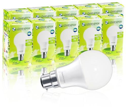 LOWENERGIE LED Light Bulbs 10W Bayonet B22 Warm White 3000K A60 GLS Lamps – Pack of 10 Energy-Saving Everyday Lighting [Energy Class F]