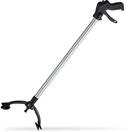 relaxdays Pince de préhension, Outil de ramassage, pour Personnes âgées, Aluminium, Plastique, 88 cm, Noir/argenté