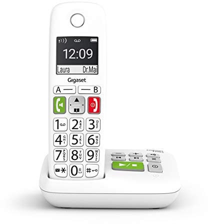 Gigaset E290A - Téléphone fixe sans fil blanc avec répondeur intégré - grand écran rétroéclairé - larges touches - fonction blocage d'appels - Blanc [Version Française]