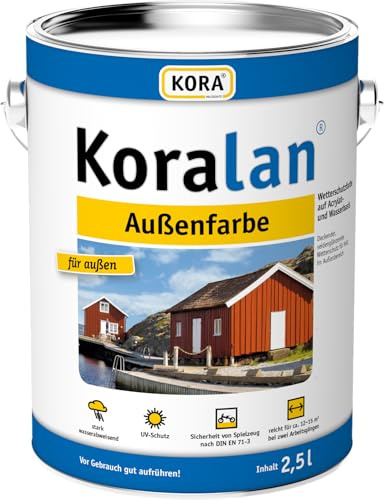 Koralan KORA deckende Außenfarbe für Holz - wetterfest, UV-beständig und ideal für Dachuntersichten, Fachwerk, Fenster, Außentüren und Zäune, langlebiger Schutz (Gelb, 2,5 Liter)