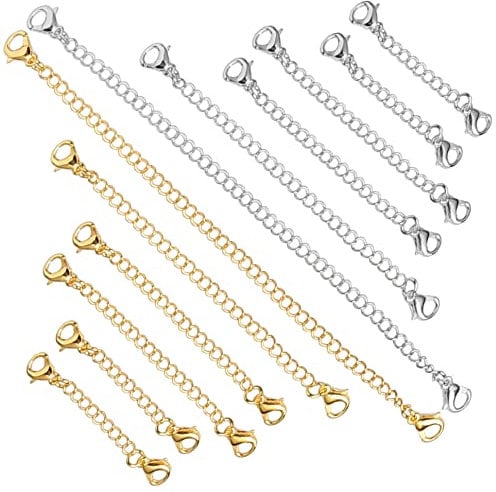 12 pcs Jewelry Extension Chain, Anti-Allergy Stainless Steel Lobster Clip Safety Necklace Extender Chain Bracelet Extender 2 3 4 5 6 inch for DIY Jewelry Making(Gold,Silver)