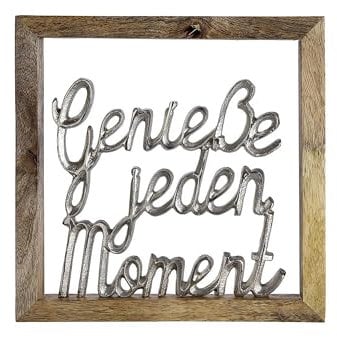 GILDE Wandbild Genieße jeden Moment Mangoholz Höhe 20 cm Silber, Wanddeko, Geschenk