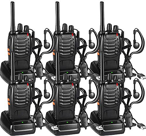 Nestling Walkie-Talkie, wiederaufladbar, lange Reichweite, 16 Kanäle, tragbares Zweiwege-Radio mit LED-Licht, Sprachansagen + Original-Ohrhörer, 6 Stück