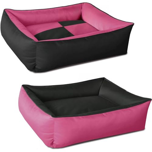 BedDog 2in1 Hundebett MAX Quattro, großes Hundekörbchen aus Cordura, waschbares Hundebett mit Rand, Hundesofa für drinnen, draußen, L, Candy, pink-schwarz